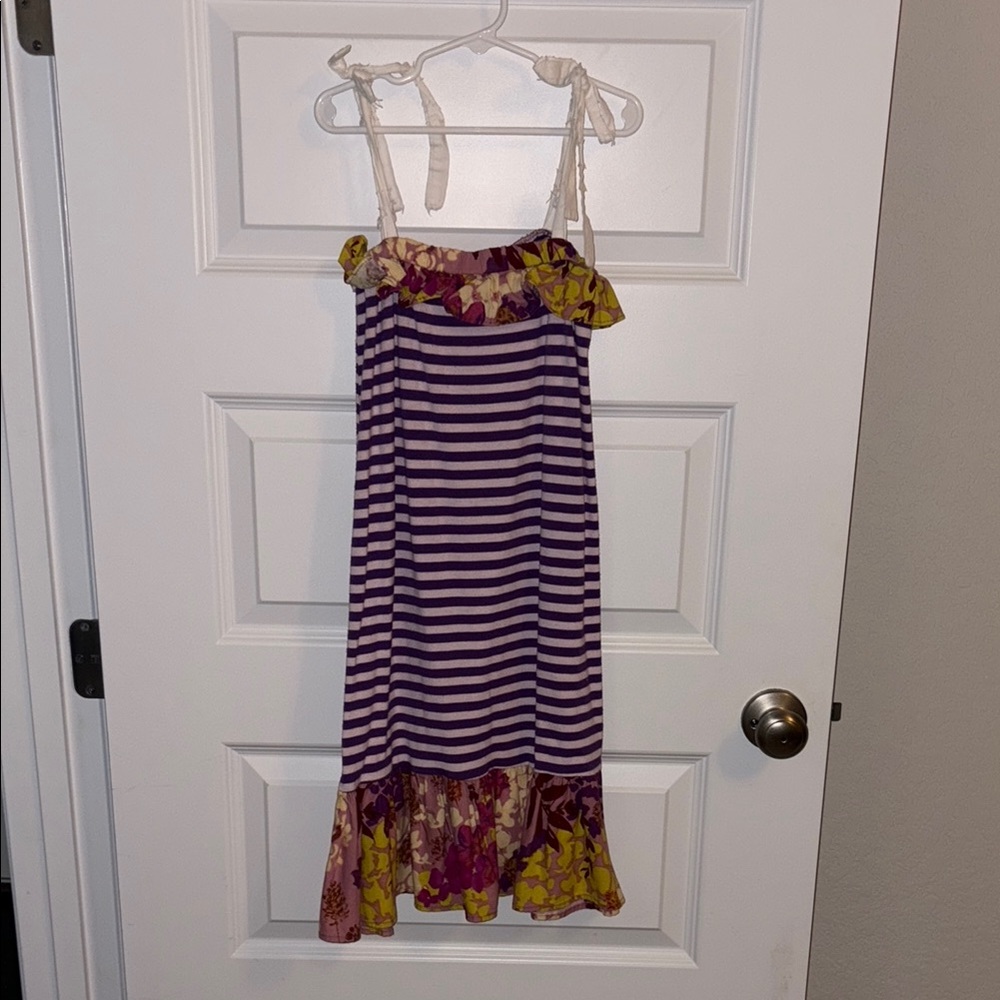 Striped Purple and Floral Kids Dress
